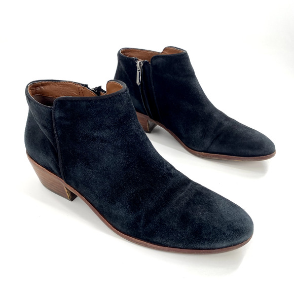 Sam Edelman Petty Womens Ankle Boot Black Suede Leather Side Zip Block Heel Sz 9 - Picture 1 of 11